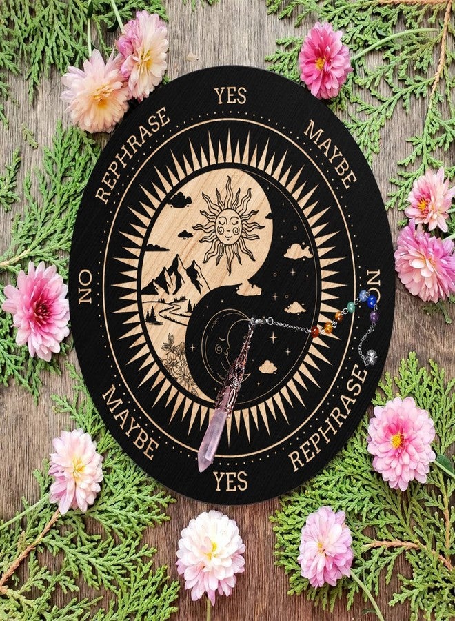 ORIGACH 7.9" Sun and Moon Pendulum Board Wooden Witchcraft Divination Board with Crystal Dowsing Pendulum for Spirit Altar Decoration - Image 5