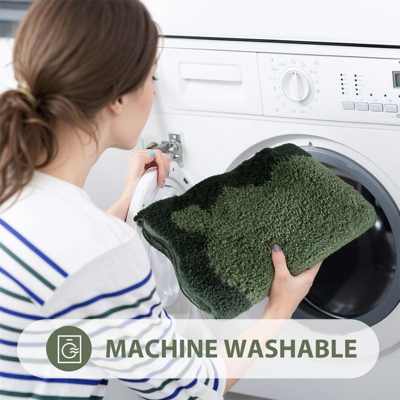 Uphome Scalloped Bathroom Rugs Sets 3 Piece Green Non-Slip Cute Absorbent Long Bath Mat with U-Shaped Contour Toilet Rug Fun Machine Washable Shaggy Bathroom Mats for Bathroom Tub Shower - Image 5