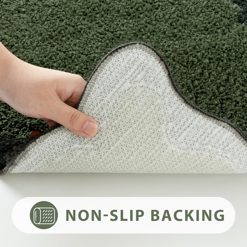 Uphome Scalloped Bathroom Rugs Sets 3 Piece Green Non-Slip Cute Absorbent Long Bath Mat with U-Shaped Contour Toilet Rug Fun Machine Washable Shaggy Bathroom Mats for Bathroom Tub Shower - Image 3