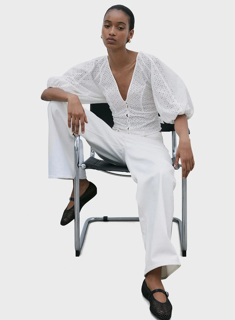 اتش اند ام Puff Sleeve Button Down Top