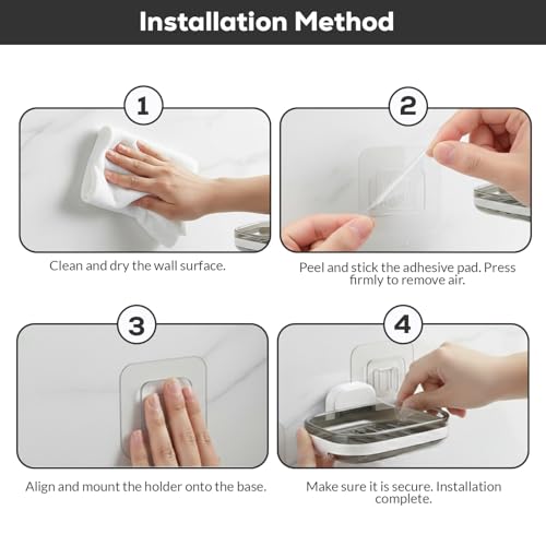 Tyzag Soap Holder for Bathroom, Soap Dish Holder, Soap Stand for Bathroom, Wall Mounted stickable self Adhesive Soap Case for Bathroom (White & Blue, Single Dish) - Image 3