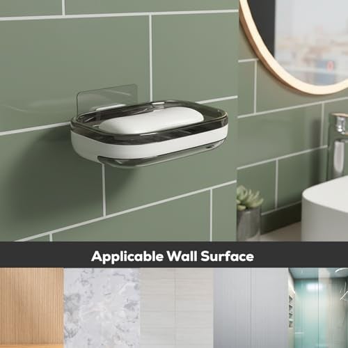 Tyzag Soap Holder for Bathroom, Soap Dish Holder, Soap Stand for Bathroom, Wall Mounted stickable self Adhesive Soap Case for Bathroom (White & Blue, Single Dish) - Image 4