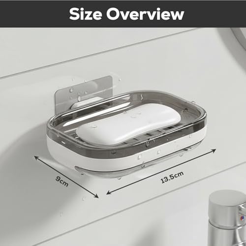 Tyzag Soap Holder for Bathroom, Soap Dish Holder, Soap Stand for Bathroom, Wall Mounted stickable self Adhesive Soap Case for Bathroom (White & Blue, Single Dish) - Image 2