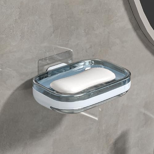 Tyzag Soap Holder for Bathroom, Soap Dish Holder, Soap Stand for Bathroom, Wall Mounted stickable self Adhesive Soap Case for Bathroom (White & Blue, Single Dish) - Image 1