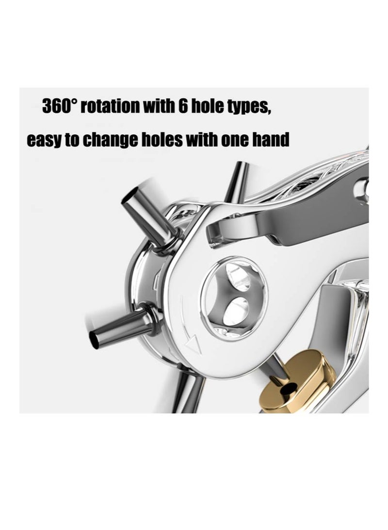 Leather Hole Punch, 6-Hole Professional Revolving Plier Punch, Heavy-Duty Rotary Puncher, Suitable for Watch Bands, Straps, Dog Collars, Saddles, Shoes, Cards, Fabric, DIY Home Crafts - Image 3