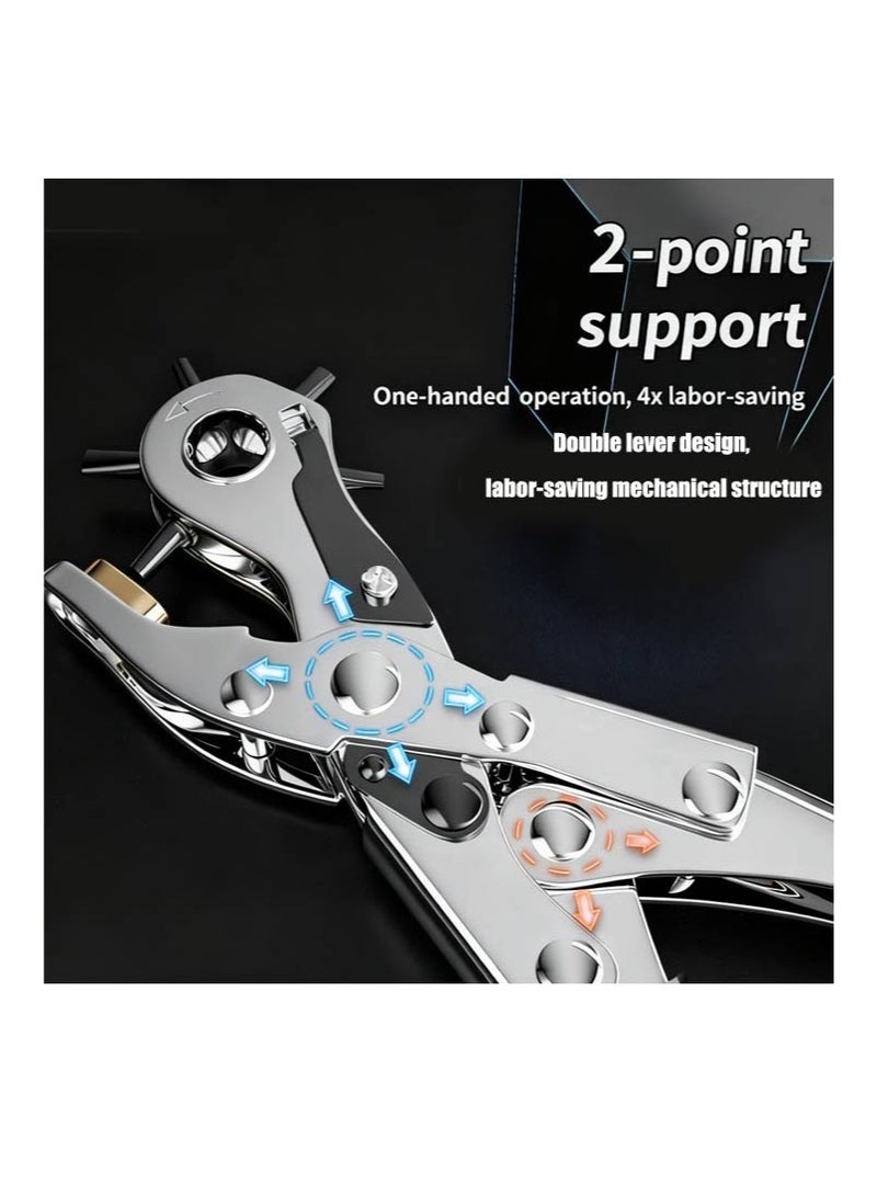 Leather Hole Punch, 6-Hole Professional Revolving Plier Punch, Heavy-Duty Rotary Puncher, Suitable for Watch Bands, Straps, Dog Collars, Saddles, Shoes, Cards, Fabric, DIY Home Crafts - Image 2