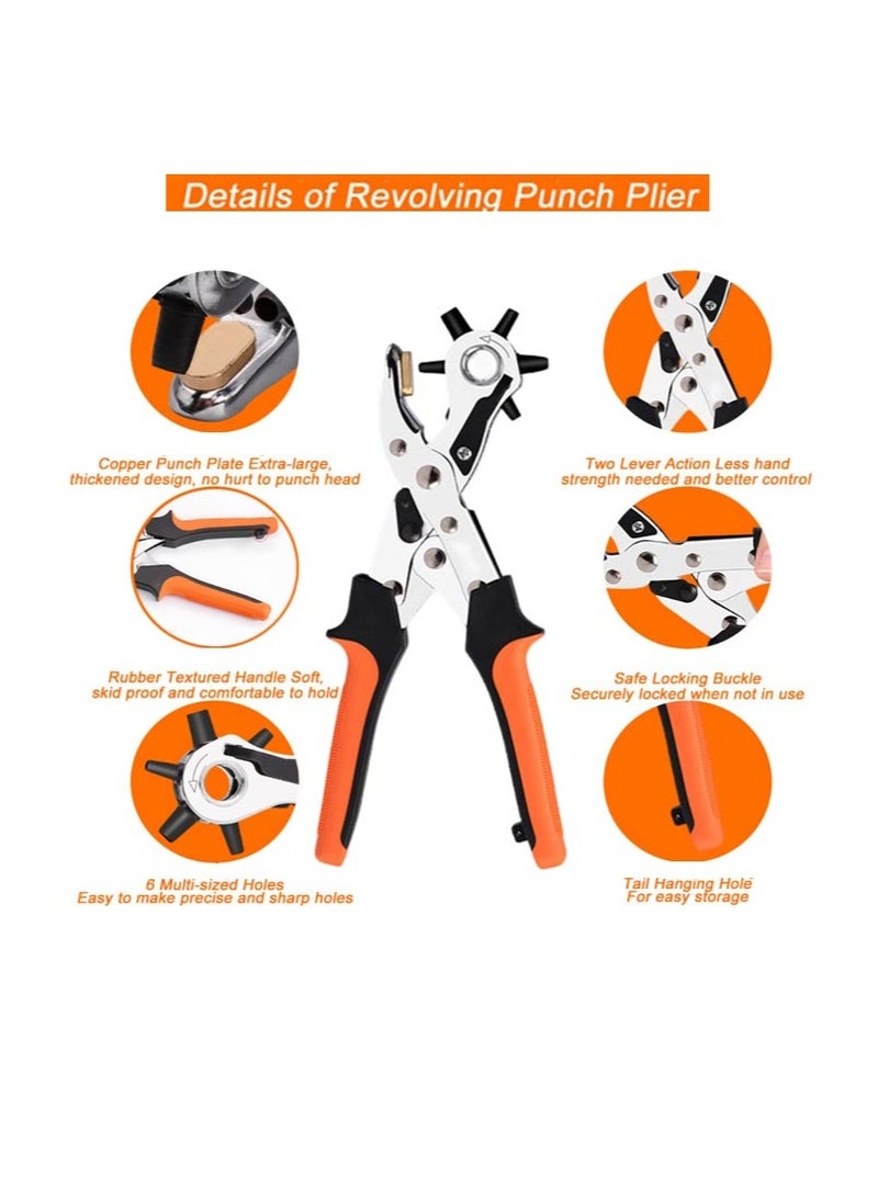 Leather Hole Punch, 6-Hole Professional Revolving Plier Punch, Heavy-Duty Rotary Puncher, Suitable for Watch Bands, Straps, Dog Collars, Saddles, Shoes, Cards, Fabric, DIY Home Crafts - Image 4