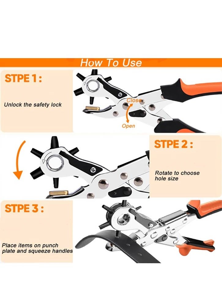 Leather Hole Punch, 6-Hole Professional Revolving Plier Punch, Heavy-Duty Rotary Puncher, Suitable for Watch Bands, Straps, Dog Collars, Saddles, Shoes, Cards, Fabric, DIY Home Crafts - Image 5