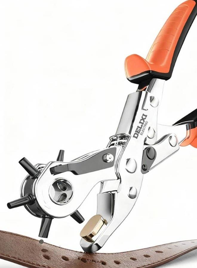 Leather Hole Punch, 6-Hole Professional Revolving Plier Punch, Heavy-Duty Rotary Puncher, Suitable for Watch Bands, Straps, Dog Collars, Saddles, Shoes, Cards, Fabric, DIY Home Crafts - Image 1