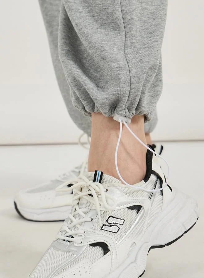 Styli High Rise Plain Joggers with Toggle Cuffed Detail