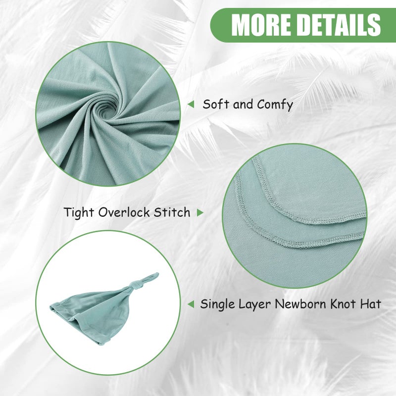 iEvolve Cotton Knitted Baby Swaddle Blanket with Hat Headband Set Newborn Swaddle Wrap Receiving Blankets for Baby Girl Boy 35 x 35(LightGreen) - Image 4