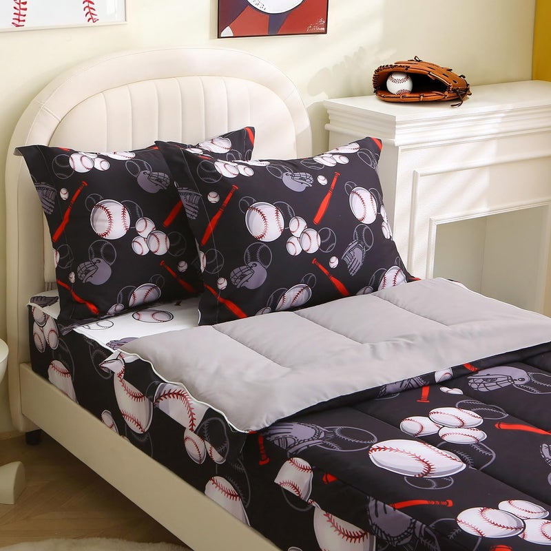 HLGBED Boys Baseball Bedding Comforter Sets Zipper Bedding Set for Kids Black Sports Bed Set for Children Bedroom Decor - Image 1