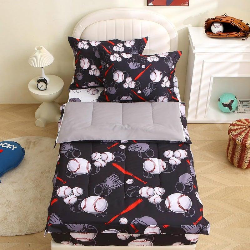 HLGBED Boys Baseball Bedding Comforter Sets Zipper Bedding Set for Kids Black Sports Bed Set for Children Bedroom Decor - Image 2