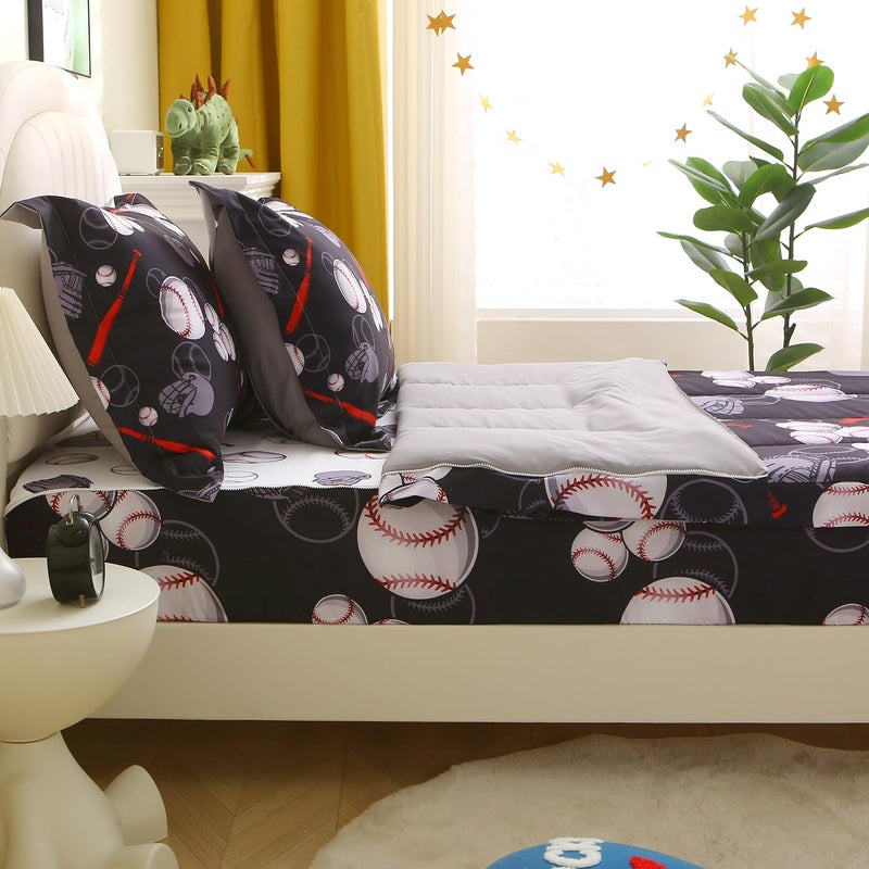 HLGBED Boys Baseball Bedding Comforter Sets Zipper Bedding Set for Kids Black Sports Bed Set for Children Bedroom Decor - Image 4