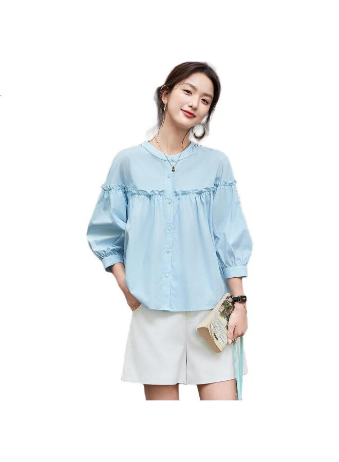dme Trailer】Summer French Style Pure Cotton Pleated Wrinkled Shirt With Ruffle Bubble Sleeves Women'S Blouse - Image 1