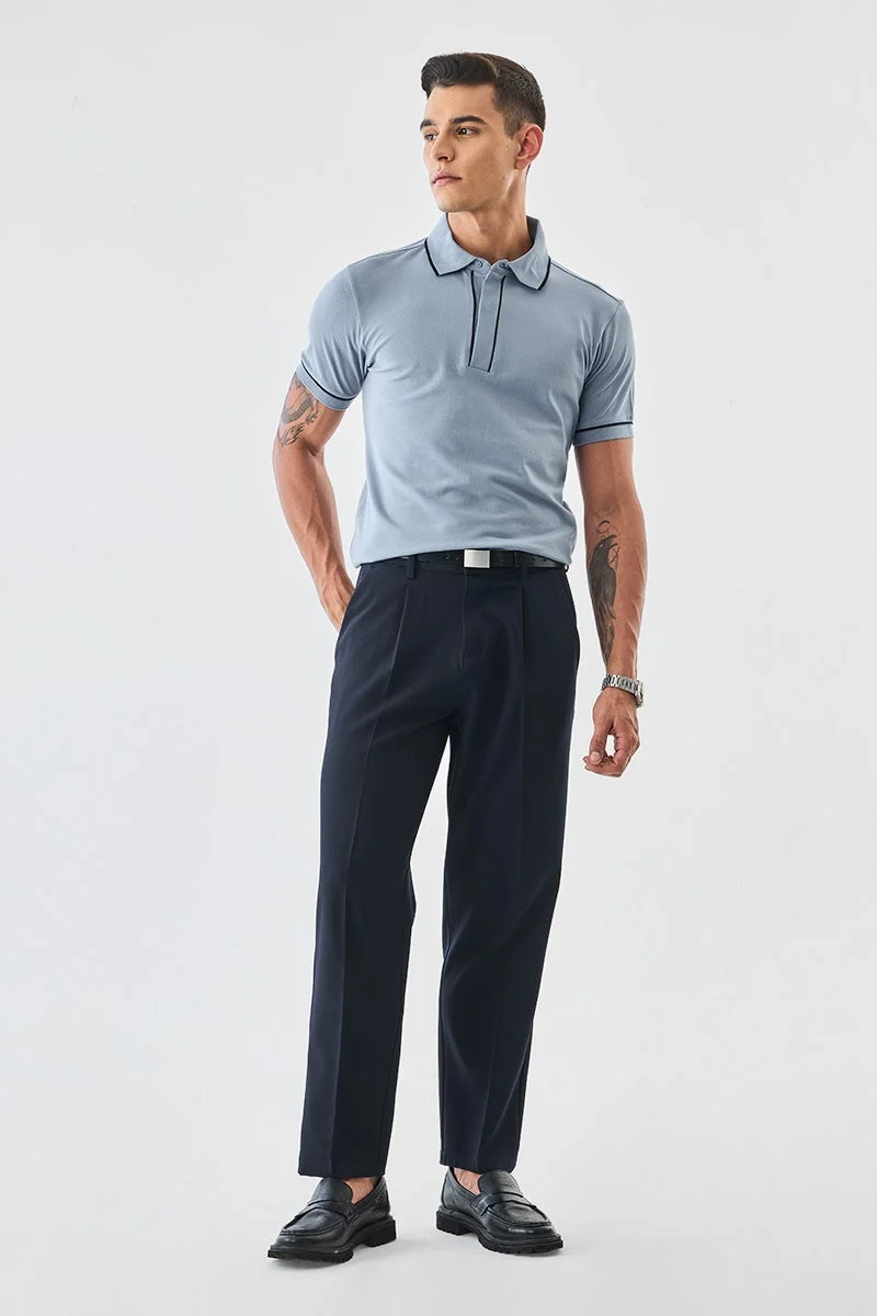 SNITCH Light Blue Solid Half Sleeve Regular Fit T-Shirt