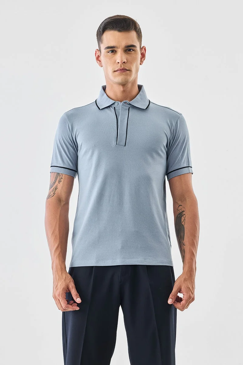 SNITCH Light Blue Solid Half Sleeve Regular Fit T-Shirt
