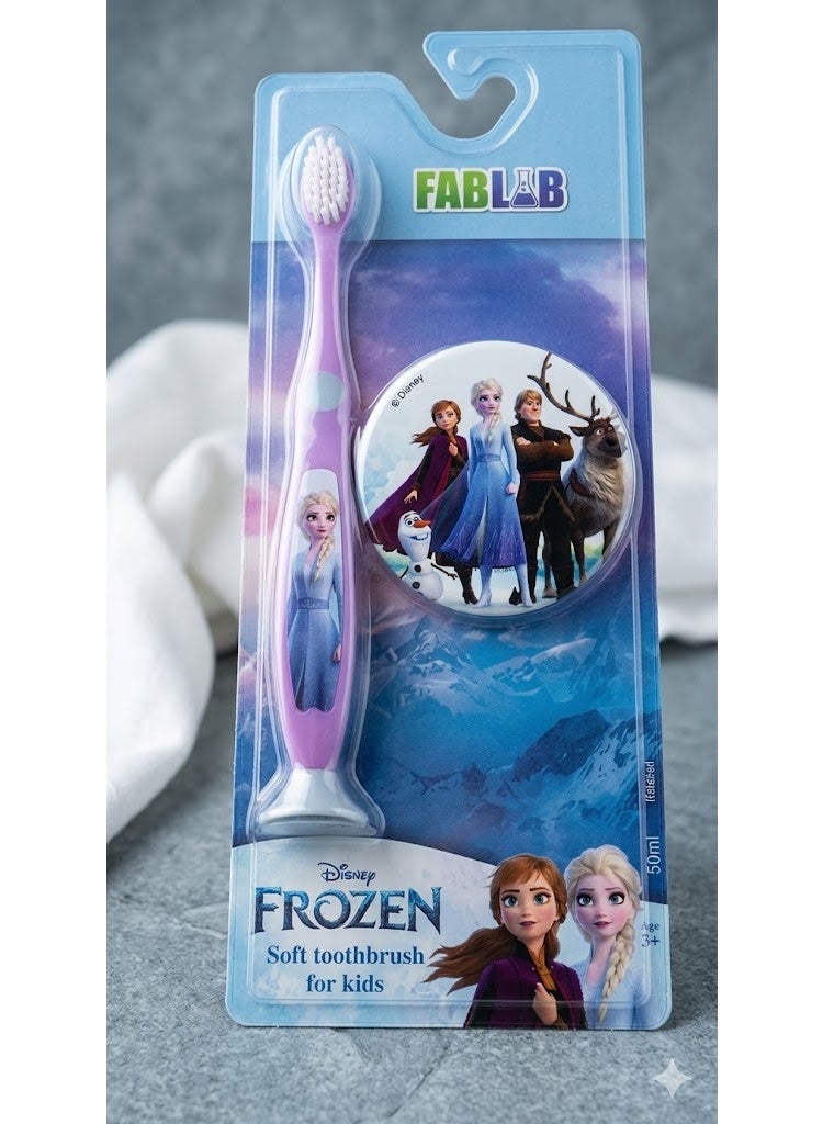 FabLab Disney Frozen Soft Bristle Toothbrush for Kids by Fab Lab – Ergonomic Grip with Suction Cup Base & Bonus Character Badge - Image 1