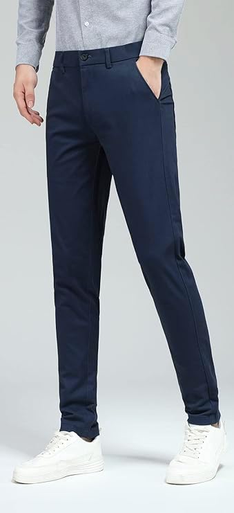 Plaid&Plain Men's Skinny Stretchy Navy Blue Pants Colored Pants Slim Fit Slacks Tapered Trousers 819 Navy Blue 32X30 - Image 4