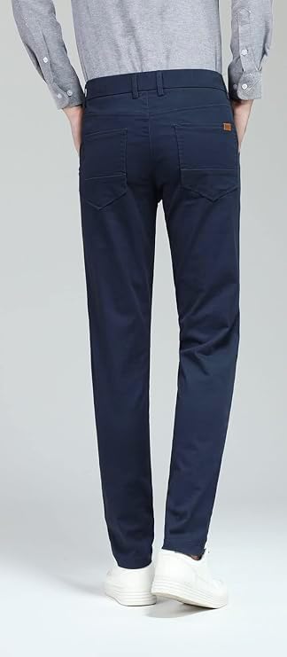 Plaid&Plain Men's Skinny Stretchy Navy Blue Pants Colored Pants Slim Fit Slacks Tapered Trousers 819 Navy Blue 32X30 - Image 2
