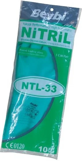 Beybi Korun Green Nitrile Chemical Gloves 33CM Size 10 - 12 Pairs