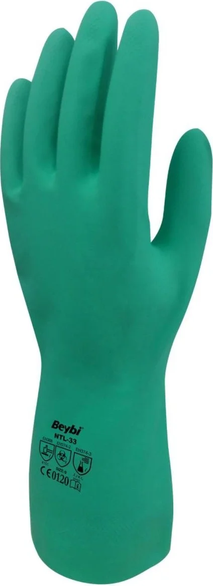 Beybi Korun Green Nitrile Chemical Gloves 33CM Size 10 - 12 Pairs