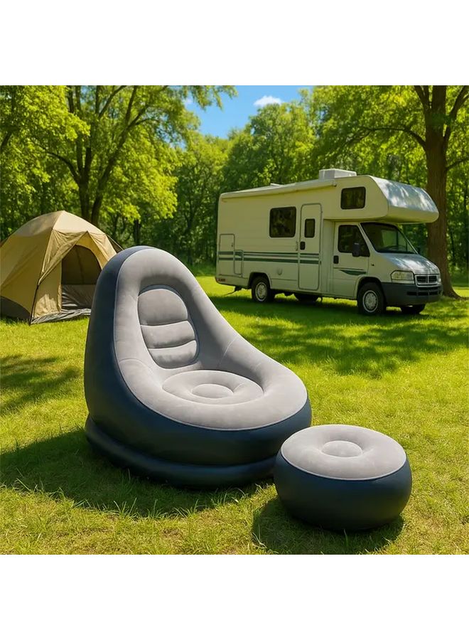 1 Person Inflatable Lounge Chair With Footrest Grey No Pump Quick Inflation PVC Outdoor Camping Sofa Portable Mummy Shaped Recliner For Backyard Beach Picnics Ergonomic Design Durable Fabric - Image 1