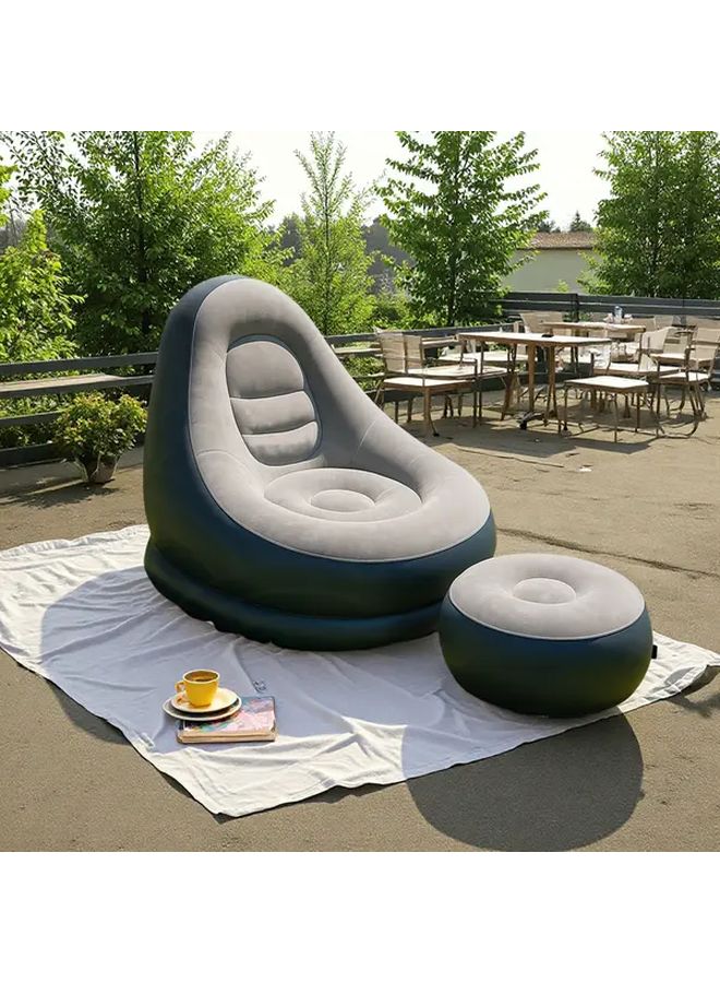 1 Person Inflatable Lounge Chair With Footrest Grey No Pump Quick Inflation PVC Outdoor Camping Sofa Portable Mummy Shaped Recliner For Backyard Beach Picnics Ergonomic Design Durable Fabric - Image 4
