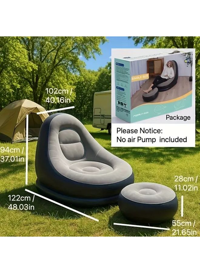 1 Person Inflatable Lounge Chair With Footrest Grey No Pump Quick Inflation PVC Outdoor Camping Sofa Portable Mummy Shaped Recliner For Backyard Beach Picnics Ergonomic Design Durable Fabric - Image 3