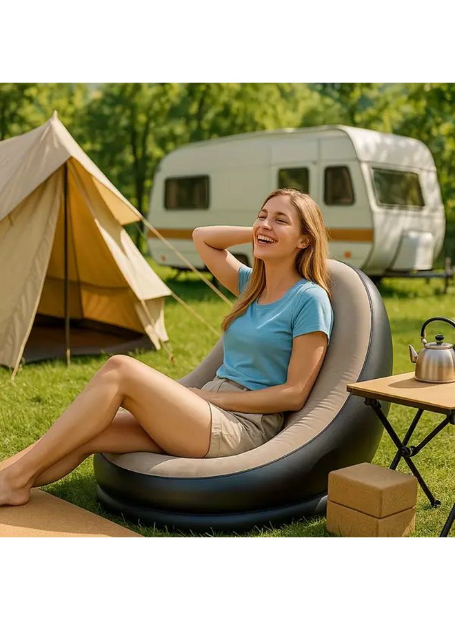 1 Person Inflatable Lounge Chair With Footrest Grey No Pump Quick Inflation PVC Outdoor Camping Sofa Portable Mummy Shaped Recliner For Backyard Beach Picnics Ergonomic Design Durable Fabric - Image 2