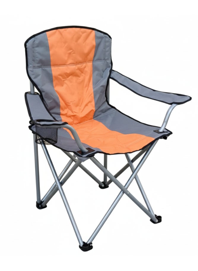 GO2CAMPS Foldable Camping Chair with Cup Holder | Heavy-Duty Steel Frame, 150 KG Weight Capacity | Lightweight, Compact Outdoor Chair for Desert Camping, Beach, Picnic, Travel, Trip & Fishing [ORANGE] - Image 1
