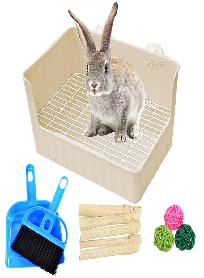 Hamiledyi Corner Litter Box for Rabbit Cage Bunny Litter Box with Grate Square Rabbit Potty Training Litterbox Plastic Guinea Pig Toilet Training Box for Cage (Brown) - Image 1