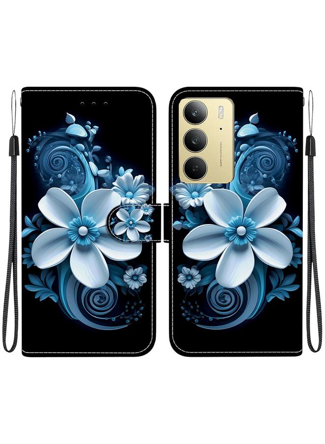 جراب هاتف جلدي برسومات ملونة من Crystal Texture لهاتف Realme C75 (أسود أرجواني)