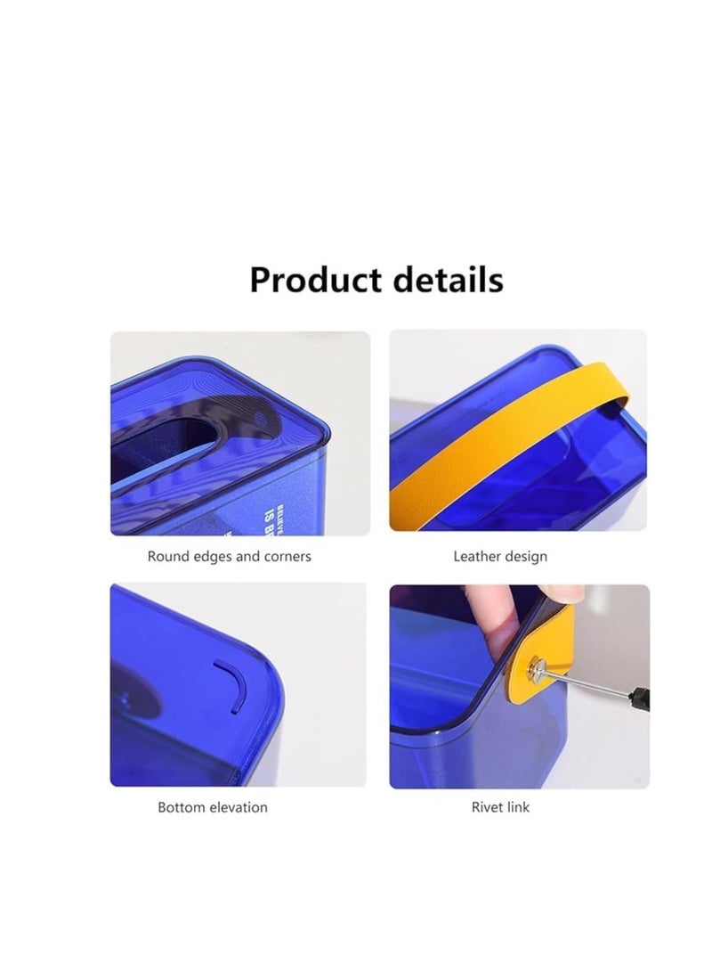 Acrylic Tissue Box with Leather Handle - Modern and High Quality Design MK (Navy)  - Image 2