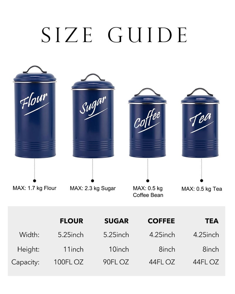Hillbond Kitchen Canister Sets for Countertop Food Storage Containers Stainless Steel with Powder Coated Decorative Metal Storage Jars for Kitchen Counter Set of 4 (Navy Blue) - Image 3
