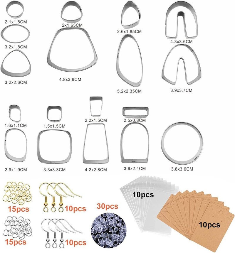 كلاراكو ١٨ قطعة من قوالب تقطيع طين البوليمر، قوالب تقطيع أقراط من الطين مع بطاقات وخطافات للأقراط لتزيين الكيك - Image 4