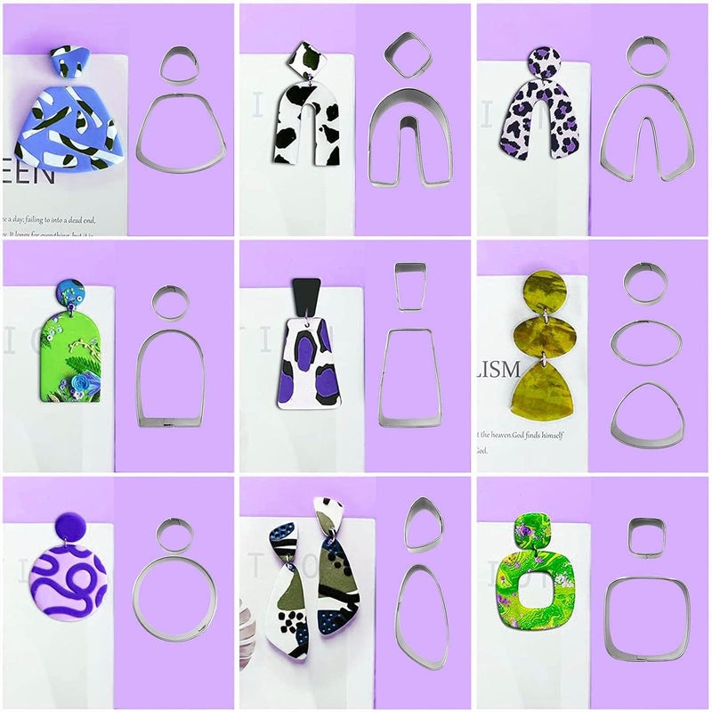 كلاراكو ١٨ قطعة من قوالب تقطيع طين البوليمر، قوالب تقطيع أقراط من الطين مع بطاقات وخطافات للأقراط لتزيين الكيك - Image 5