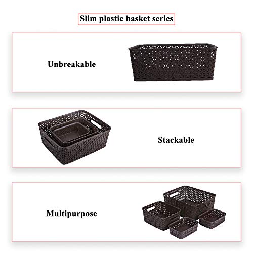 Bel Casa Plastic Royal Rectangular Baskets For Storage (Brown, Medium, Small And A6 X 2) - Set Of 4 Pieces - Image 4
