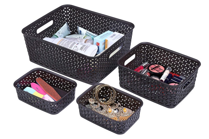Bel Casa Plastic Royal Rectangular Baskets For Storage (Brown, Medium, Small And A6 X 2) - Set Of 4 Pieces - Image 2