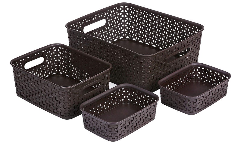 Bel Casa Plastic Royal Rectangular Baskets For Storage (Brown, Medium, Small And A6 X 2) - Set Of 4 Pieces - Image 1