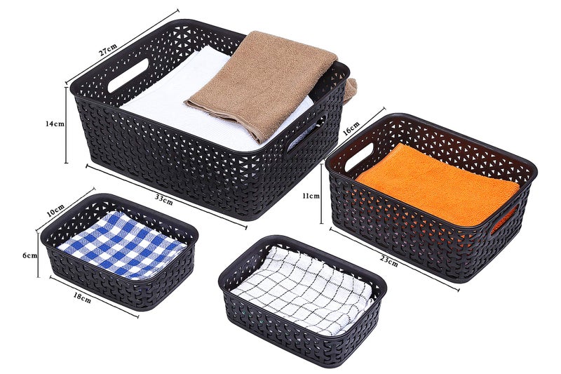 Bel Casa Plastic Royal Rectangular Baskets For Storage (Brown, Medium, Small And A6 X 2) - Set Of 4 Pieces - Image 3