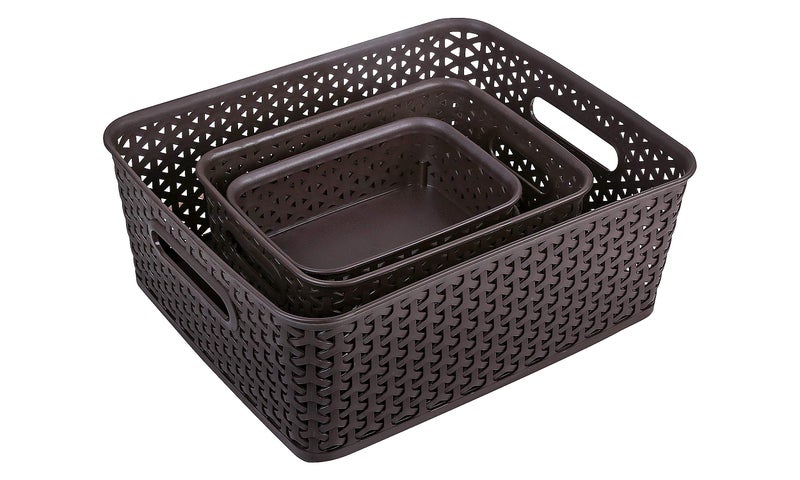 Bel Casa Plastic Royal Rectangular Baskets For Storage (Brown, Medium, Small And A6 X 2) - Set Of 4 Pieces - Image 5