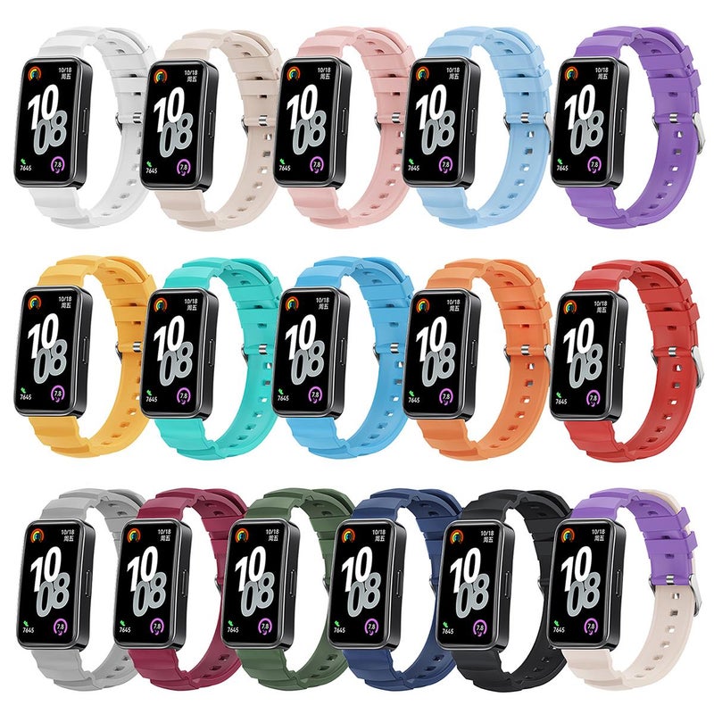 erorex For Huawei Band 10 / 9 / 8 Silver Buckle Silicone Watch Band(Pink) - Image 5