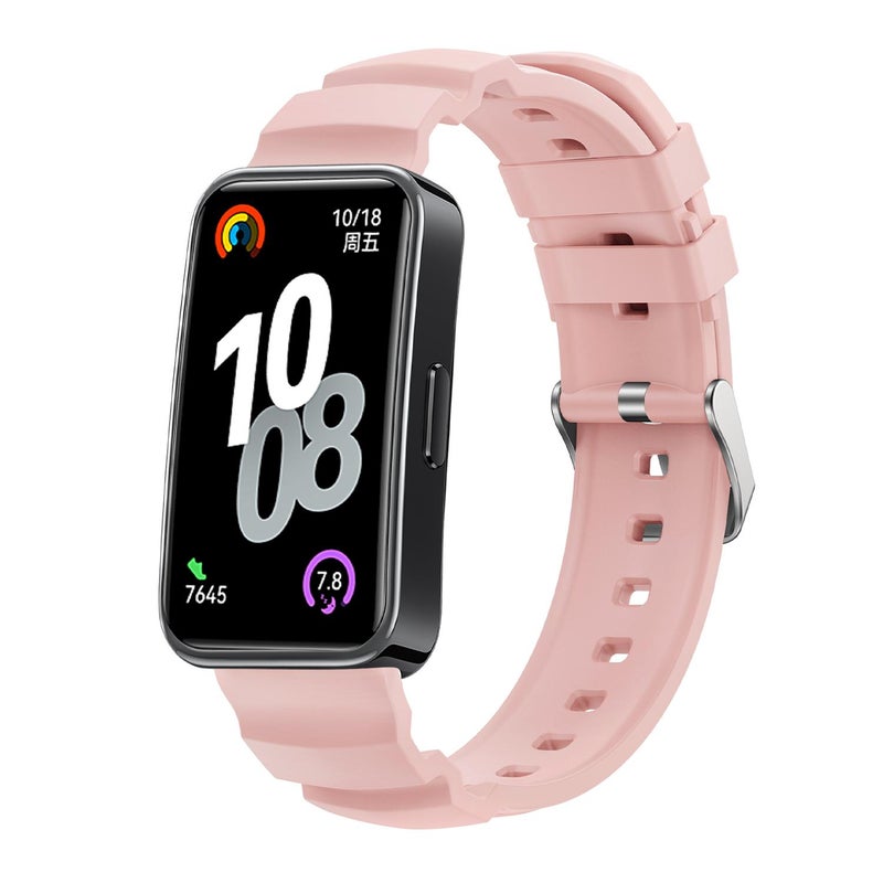 erorex For Huawei Band 10 / 9 / 8 Silver Buckle Silicone Watch Band(Pink) - Image 1