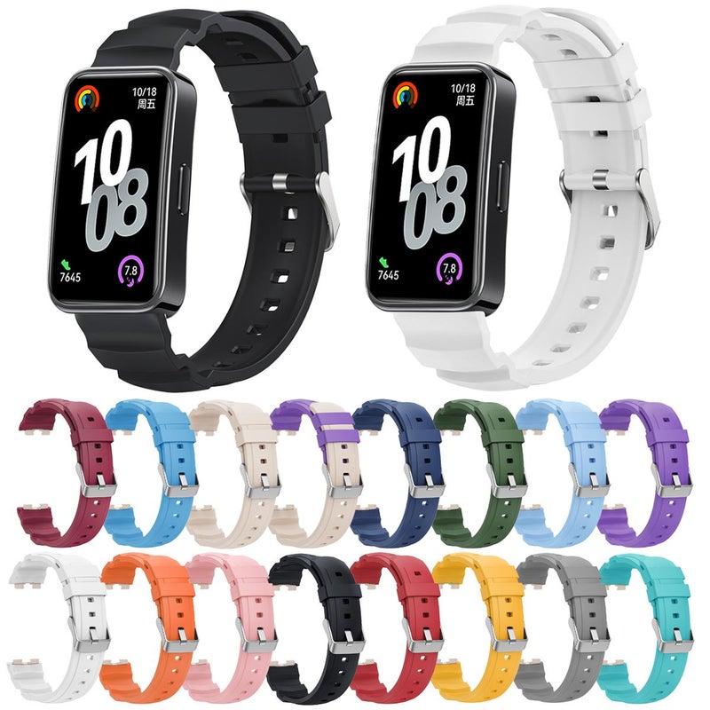 erorex For Huawei Band 10 / 9 / 8 Silver Buckle Silicone Watch Band(Pink) - Image 4