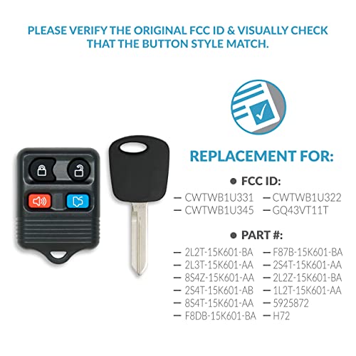 Keyless2Go Replacement for Entry Remote Car Key Fob Vehicles That Use Self-Programming with New Uncut Transponder Ignition Car Key H72 (2 Pack) - Image 4