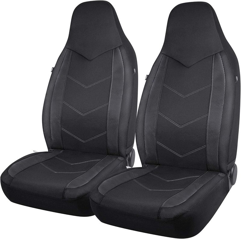 PIC AUTO High Back Front Car Seat Covers - Sports Carbon Fiber Mesh Design, Universal Fit, Airbag Compatible (Black) - Image 1