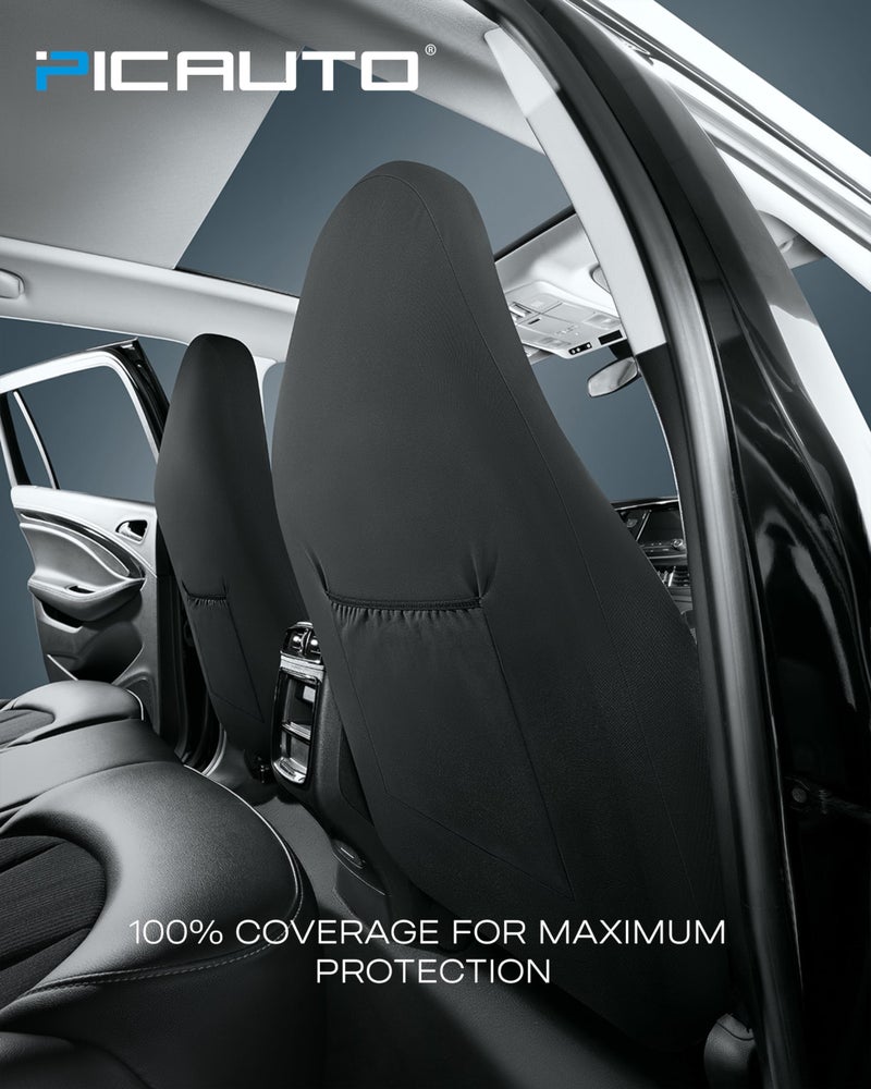 PIC AUTO High Back Front Car Seat Covers - Sports Carbon Fiber Mesh Design, Universal Fit, Airbag Compatible (Black) - Image 5