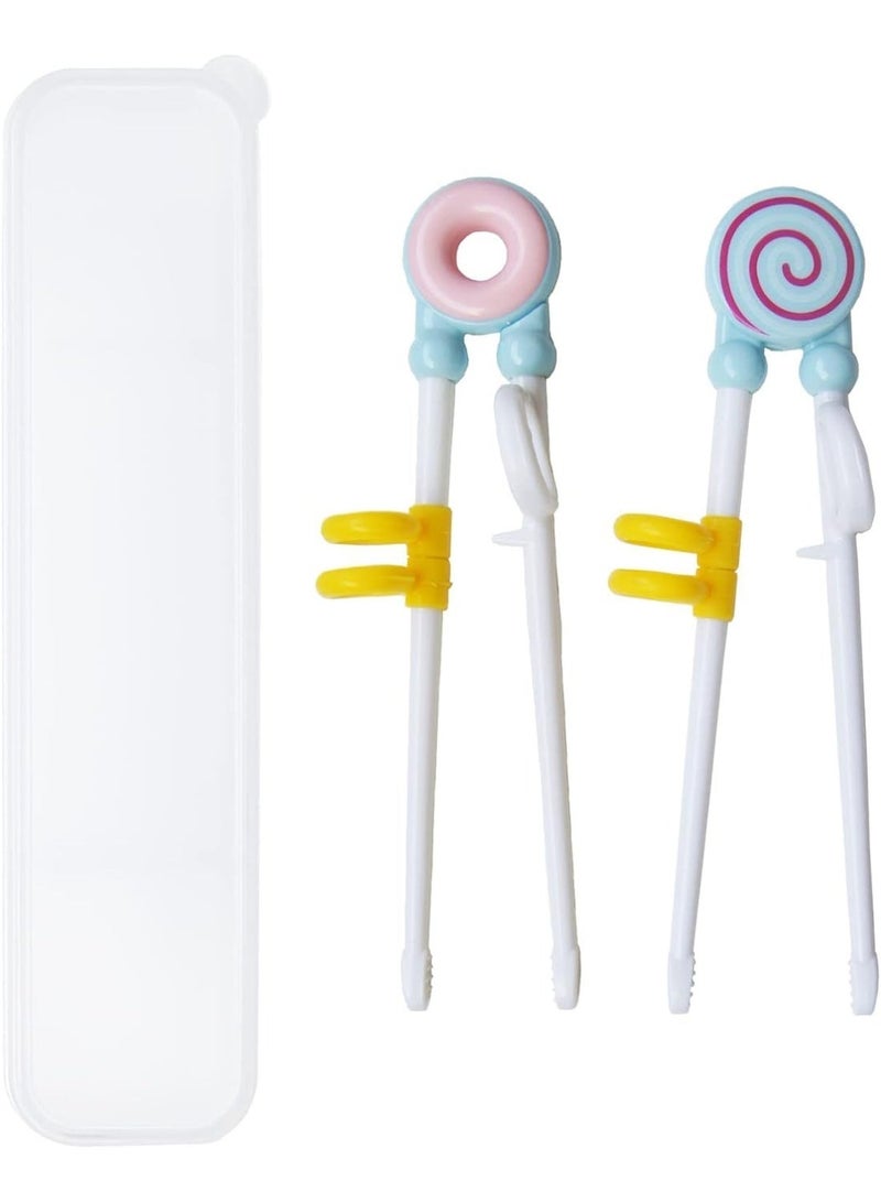CLENEA Kids Chopsticks - 2 Pairs Cute Donut Lollipop Cartoon Design Plastic Training Chopsticks for Kids Beginners, Chopstick Trainer/Helper - Image 1