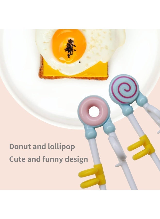 CLENEA Kids Chopsticks - 2 Pairs Cute Donut Lollipop Cartoon Design Plastic Training Chopsticks for Kids Beginners, Chopstick Trainer/Helper - Image 3